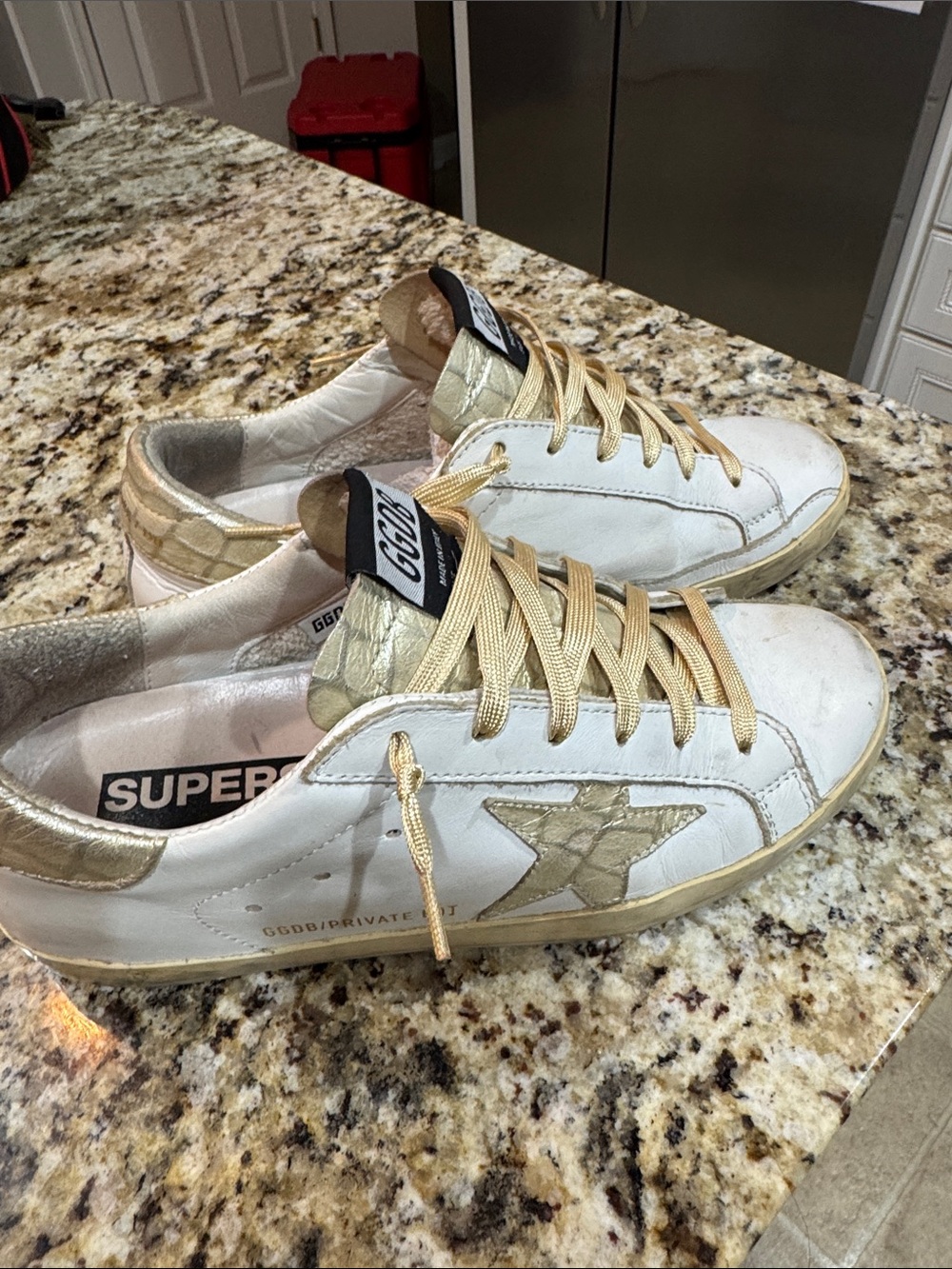 Golden Goose White Sneakers with Gold Star and Gold Laces